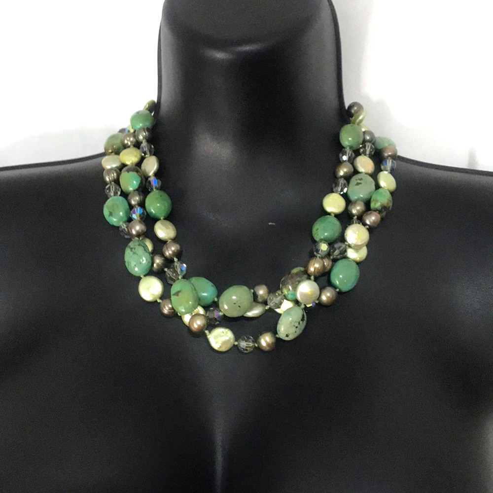 Ross Simmons Triple Strand Green Agate Necklace